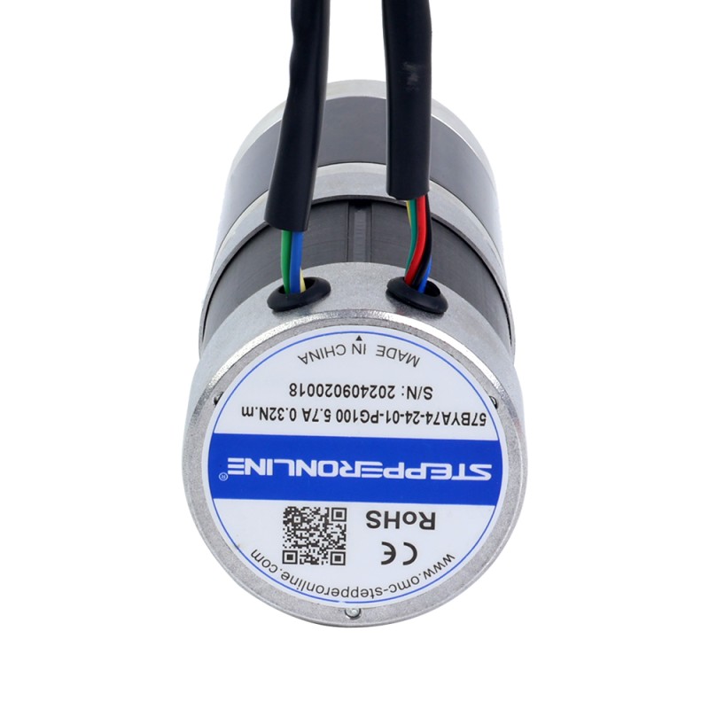 24V 101W ronde BLDC-motor met tandwieloverbrenging 20,00Nm(2832.23oz.in) 100:1 ronde planetaire versnellingsbak - 57BYA74-24-01-PG100 | StepperOnline