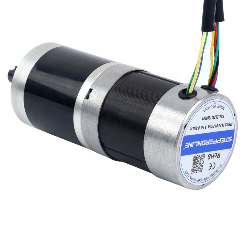24V 101W ronde BLDC-motor met tandwieloverbrenging 11,42Nm(1617,20oz.in) 51:1 ronde planetaire versnellingsbak - 57BYA74-24-01-PG51 | StepperOnline