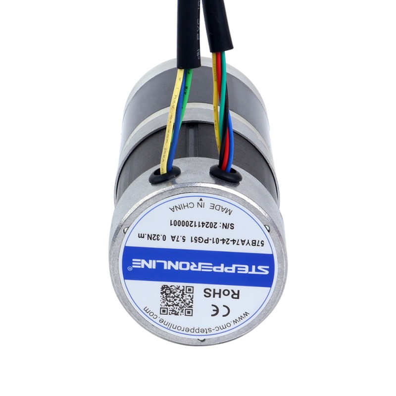 24V 101W ronde BLDC-motor met tandwieloverbrenging 11,42Nm(1617,20oz.in) 51:1 ronde planetaire versnellingsbak - 57BYA74-24-01-PG51 | StepperOnline