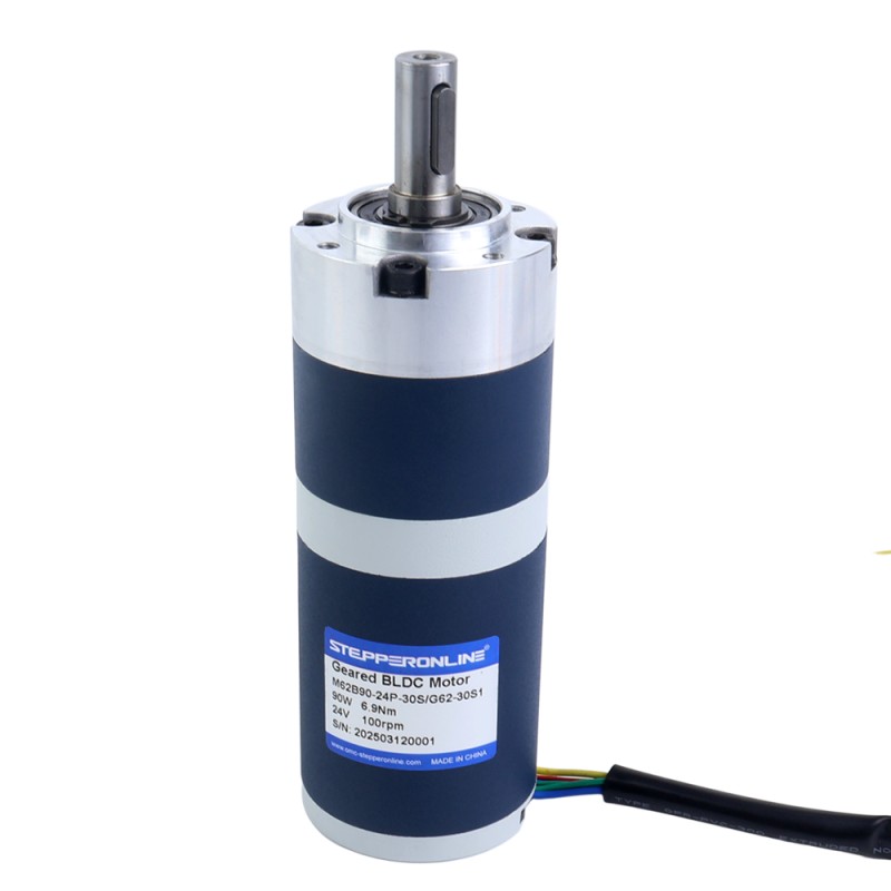 24V 90W 100RPM Tandwielborsteloze DC-motor 6,90Nm(977,12oz.in) 30:1 Planetair reductiemechanisme - M62B90-24P-30S/G62-30S1 | StepperOnline