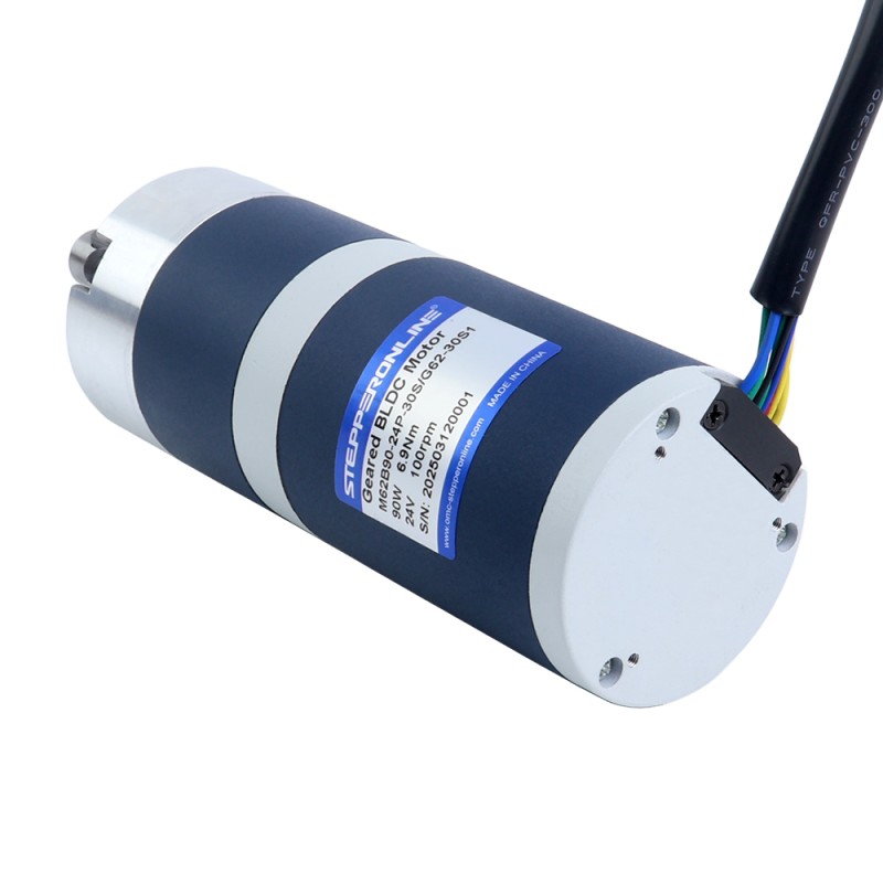 24V 90W 100RPM Tandwielborsteloze DC-motor 6,90Nm(977,12oz.in) 30:1 Planetair reductiemechanisme - M62B90-24P-30S/G62-30S1 | StepperOnline