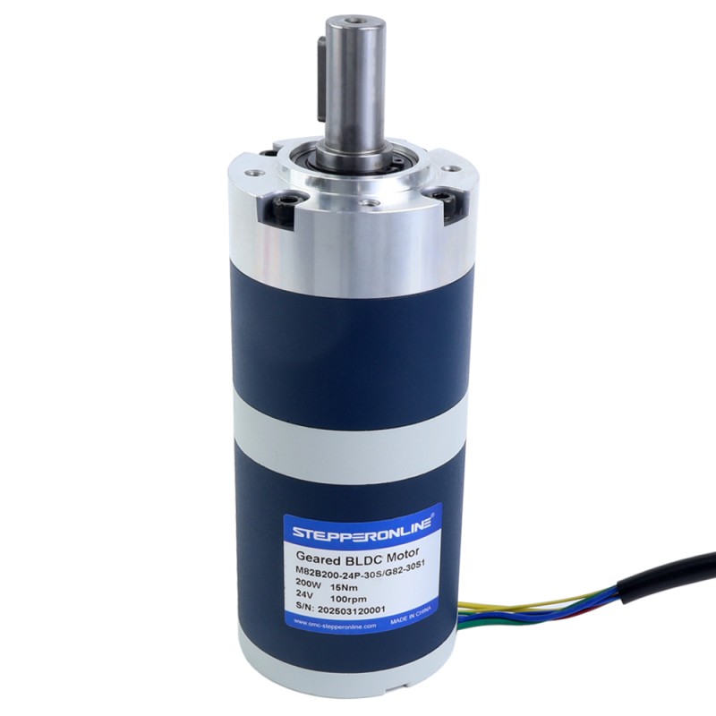 24V 200W 100RPM Tandwielborsteloze DC-motor 15,00Nm(2124,17oz.in) 30:1 Planetair reductiemechanisme - M82B200-24P-30S/G82-30S1 | StepperOnline