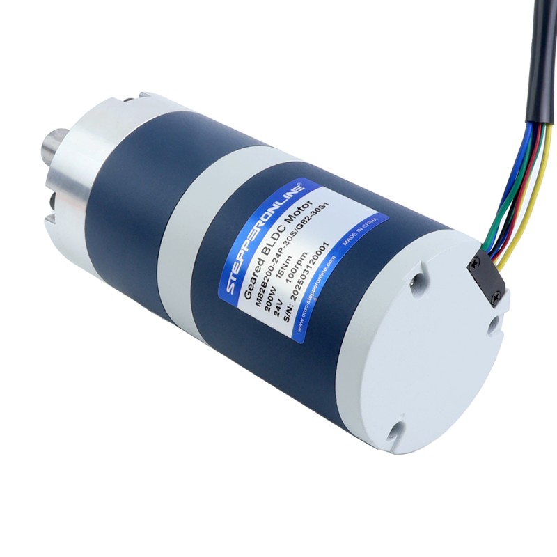 24V 200W 100RPM Tandwielborsteloze DC-motor 15,00Nm(2124,17oz.in) 30:1 Planetair reductiemechanisme - M82B200-24P-30S/G82-30S1 | StepperOnline