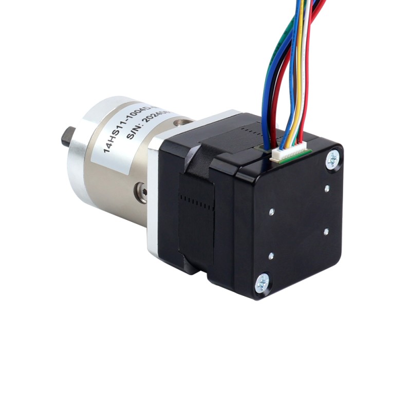 Nema 14 stappenmotor met planetaire versnellingsbak, overbrengingsverhouding 19:1 en magnetische encoder 1000PPR (4000CPR) - 14HS11-1004D-ME1K-PG19 | StepperOnline