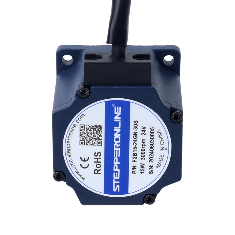 24V 15W 600RPM Borstelloze gelijkstroommotor met versnellingsbak 0,19Nm(26,91oz.in) 5:1 Spur Versnellingsbak - F2B15-24GN-30S/2GN5K | StepperOnline