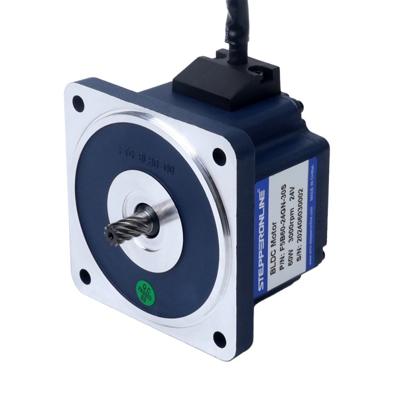 24V 60W 100RPM Borstelloze gelijkstroommotor met versnellingsbak 4,18Nm(591,94oz.in) 30:1 Spur Versnellingsbak - F5B60-24GN-30S/5GN30K | StepperOnline