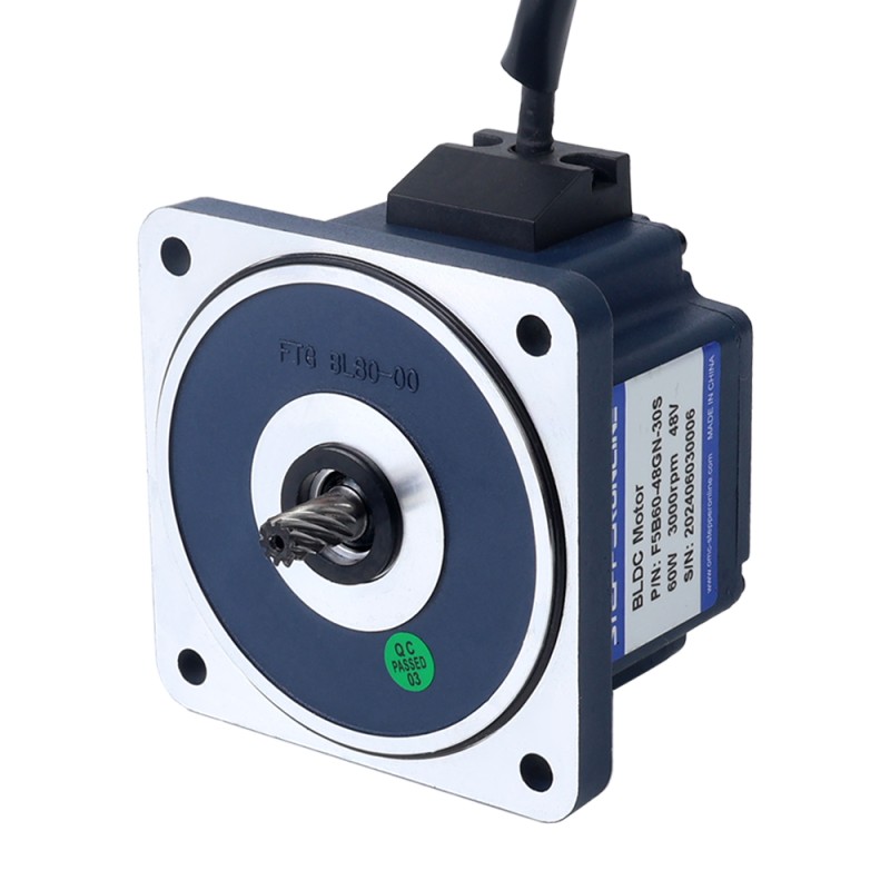 24V 84W 350RPM Geared Brushless DC Motor 1.89Nm (267.65oz.in) 10:1 Hoge Precisie Tandwielkast 48V 60W 30RPM Borstelloze gelijkstroommotor met versnellingsbak 10,00Nm(1416,12oz.in) 100:1 Spur Versnellingsbak - F5B60-48GN-30S/5GN100K | StepperOnline