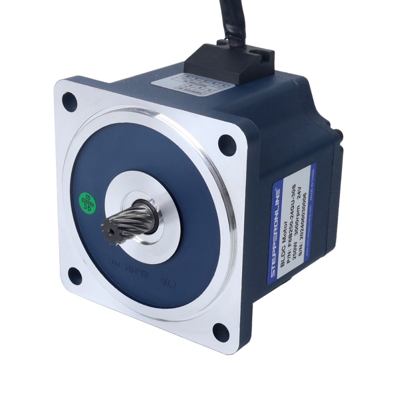 24V 250W 15RPM Borstelloze gelijkstroommotor met versnellingsbak 40,00Nm(5664,48oz.in) 200:1 Spur Versnellingsbak - F6B250-24GU-30S/6GU200K | StepperOnline