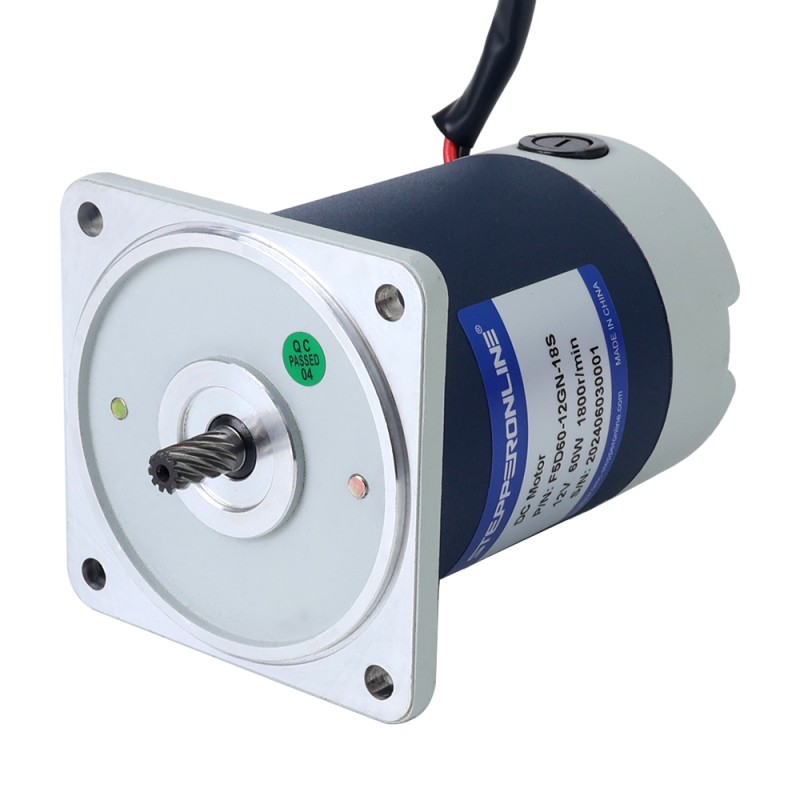 Geborsteld 12V 60W 10,00Nm(1416,12oz.in) 9RPM met 200:1 tandwielkast DC-reductiemotor - F5D60-12GN-18S/5GN200K | StepperOnline