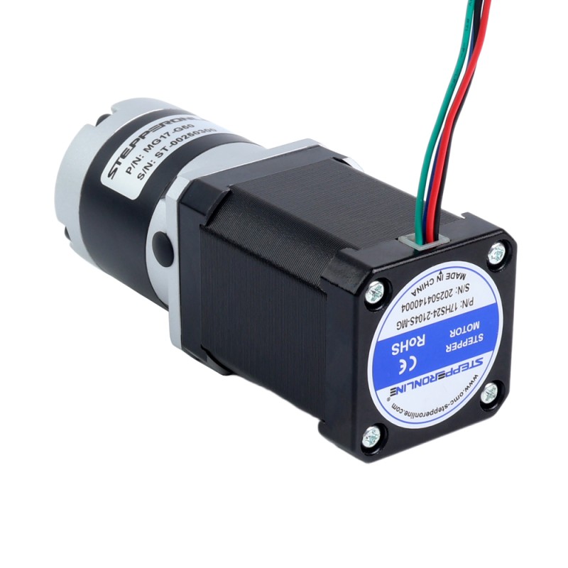 Nema 17 Stappenmotor bipolair L=60mm w/ met planetaire versnellingsbak MG-serie overbrengingsverhouding 50 - 17HS24-2104S-MG50 | StepperOnline