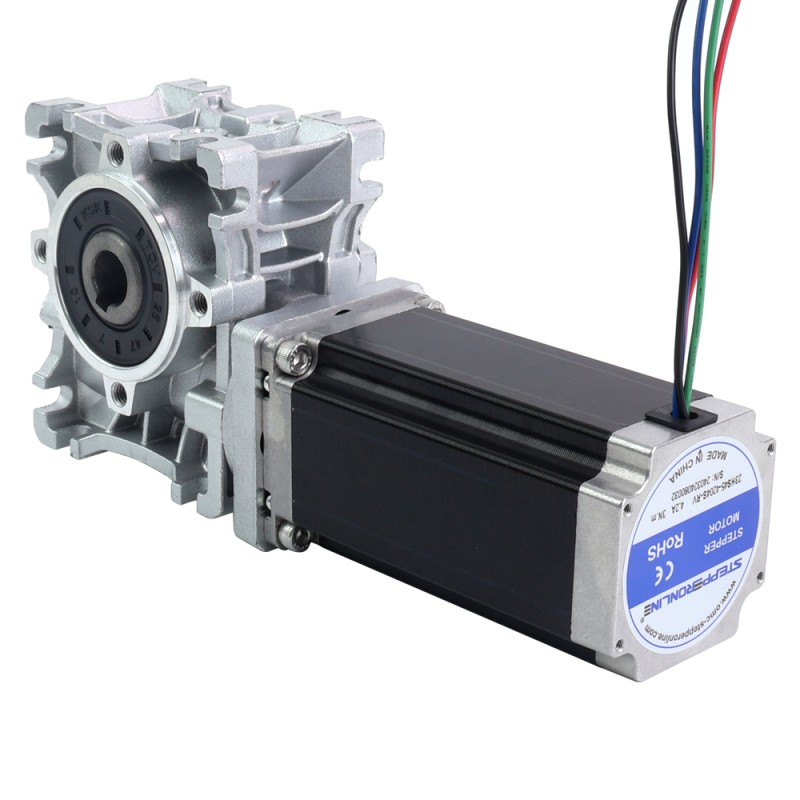 Nema 23 stappenmotor 113mm overbrengingsverhouding 15:1 Wormwiel Tandwielkast NMRVS30 Wormwiel Speed Reducer - 23HS45-4204S-RVS30-G15 | StepperOnline