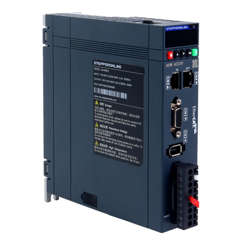 A6-serie 400W EtherCAT AC-servomotorset 3000rpm 1,27Nm 17-bits absolute encoder IP67 - A6-EC400H2A1-M17 | StepperOnline