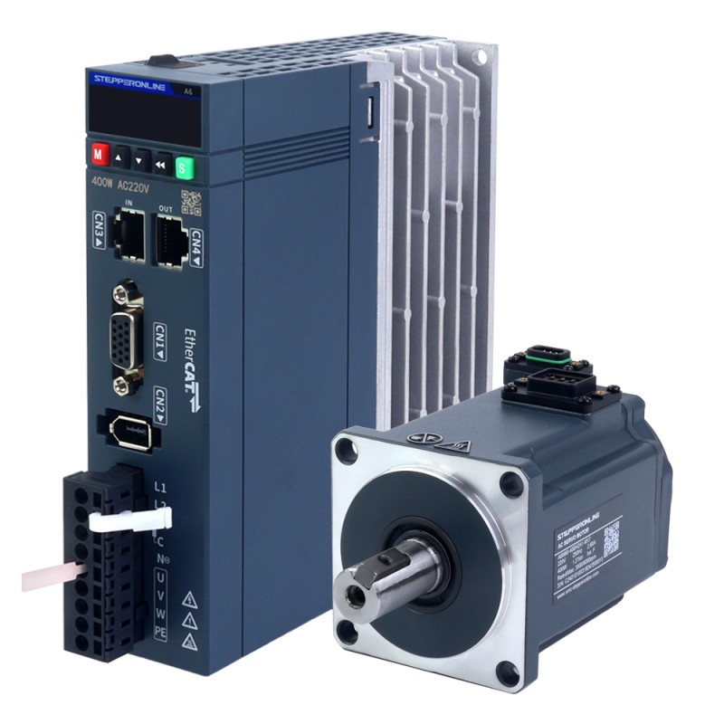 A6-serie 400W EtherCAT AC-servomotorset 3000rpm 1,27Nm 17-bits absolute encoder IP67 - A6-EC400H2A1-M17 | StepperOnline