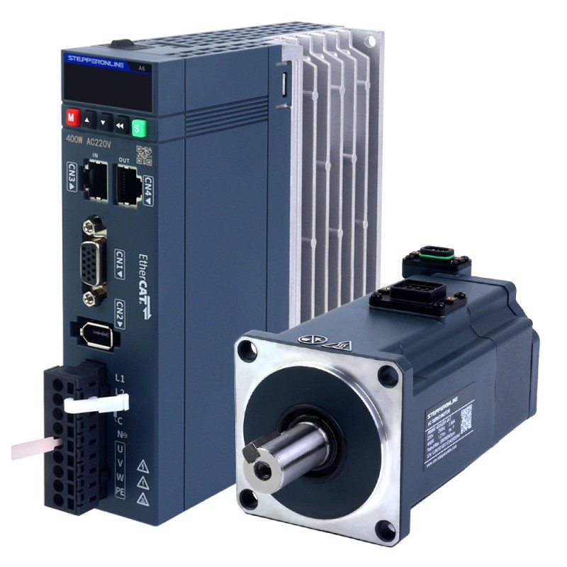 A6-serie 400W EtherCAT AC-servomotorset 3000rpm 1,27Nm met rem 17-bit absolute encoder IP67 - A6-EC400H2B1-M17 | StepperOnline