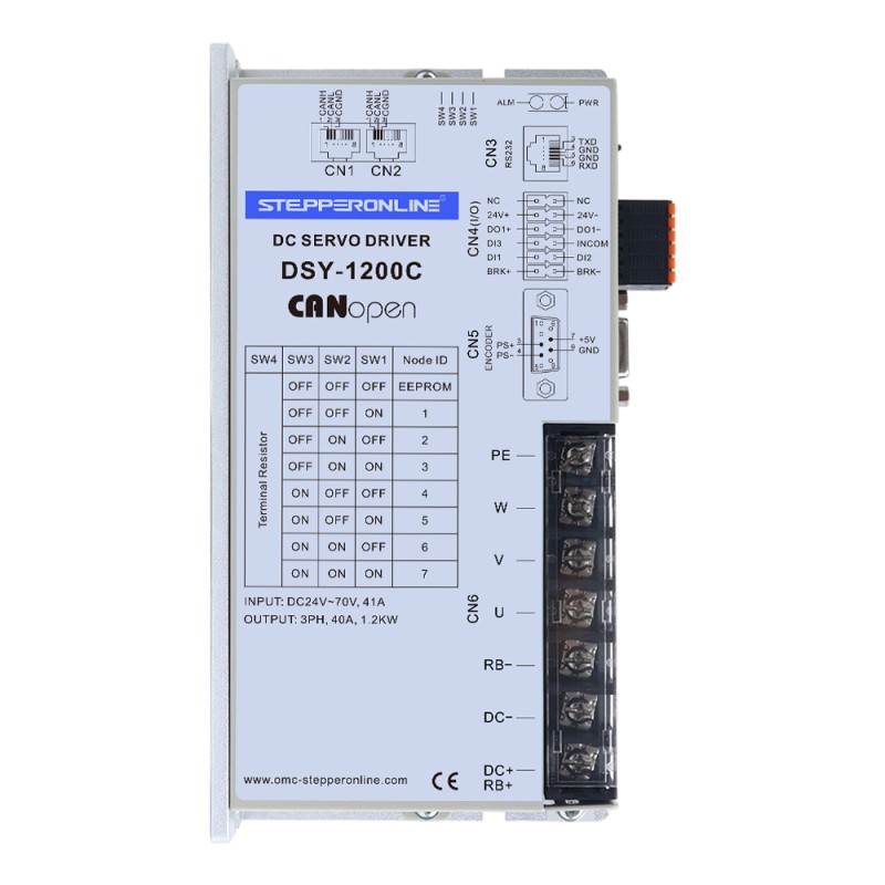DSY Serie 1000W CANopen DC Servomotor 24-70VDC 3,20Nm 3000rpm 17-Bit Incrementele Encoder IP65 - DSY-C1000L2A2-M17S | StepperOnline