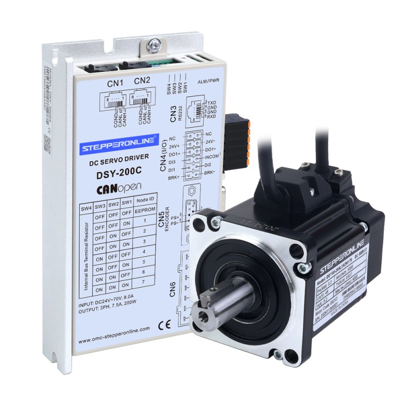 DSY Serie 200W CANopen DC Servomotor 24-70VDC 0,637Nm 3000rpm 17-Bit Incrementele Encoder IP65 - DSY-C200L2A2-M17S | StepperOnline