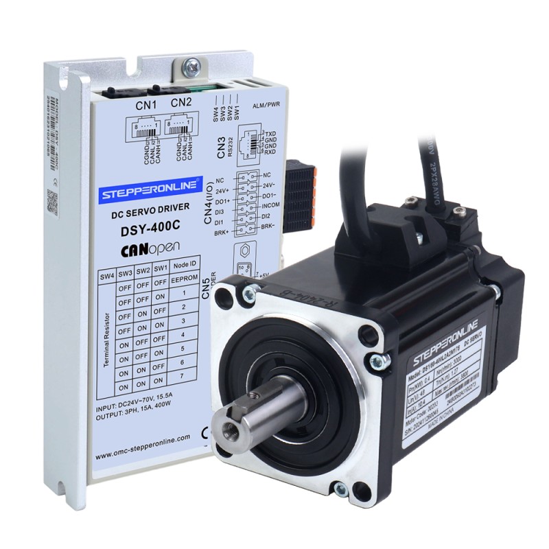 DSY Serie 400W CANopen DC Servomotor 24-70VDC 1,27Nm 3000rpm 17-Bit Incrementele Encoder IP65 - DSY-C400L2A2-M17S | StepperOnline