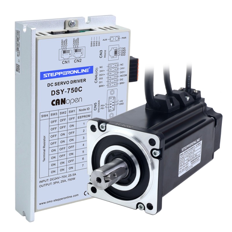 DSY Serie 750W CANopen DC Servomotor 24-70VDC 2,39Nm met Rem 3000rpm 17-Bit Incrementele Encoder IP65 - DSY-C750L2B2-M17S | StepperOnline