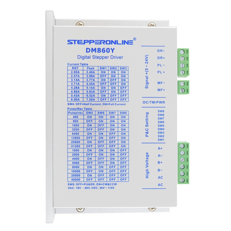 YS-serie 1-assige stappenmotor CNC-kit 12,0Nm(1699,34oz.in) Nema 34 stappenmotor & driver & AC-transformator - 1-DM860Y-TR120 | StepperOnline