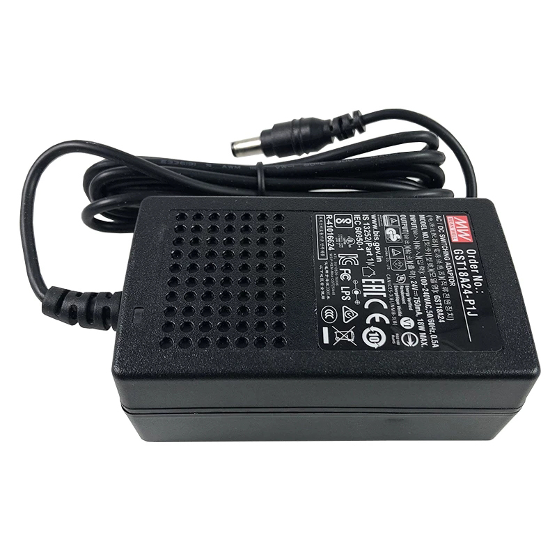 GST18A24-P1J MEANWELL 18W 24VDC 0,75A 115/230VAC AC-DC Betrouwbare Groene Industriële Adapter