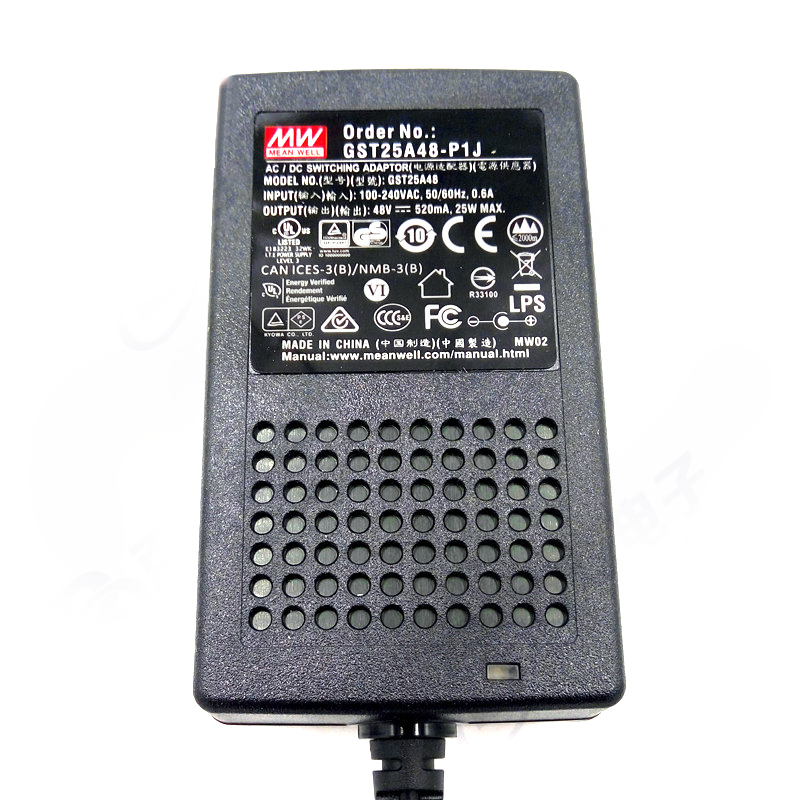 GST25A48-P1J MEANWELL 25W 48VCC 0,52A 115/230VAC AC-DC Adaptador industrial verde confiable