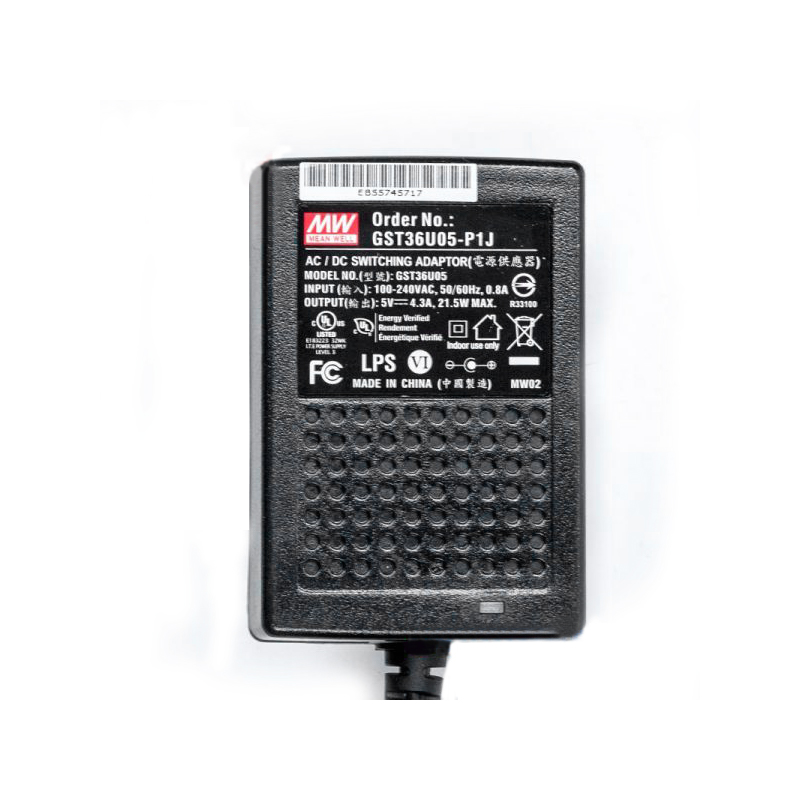 GST36U05-P1J MEANWELL 21,5W 5VDC 4,3A 115/230VAC AC-DC Betrouwbare Groene Industriële Adapter