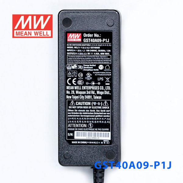 GST40A09-P1J MEANWELL 40W 9VDC 4,45A 115/230VAC AC-DC Betrouwbare Groene Industriële Adapter