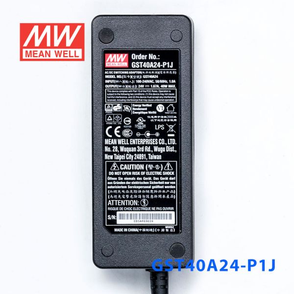 GST40A24-P1J MEANWELL 40W 24VDC 1,67A 115/230VAC AC-DC Betrouwbare Groene Industriële Adapter