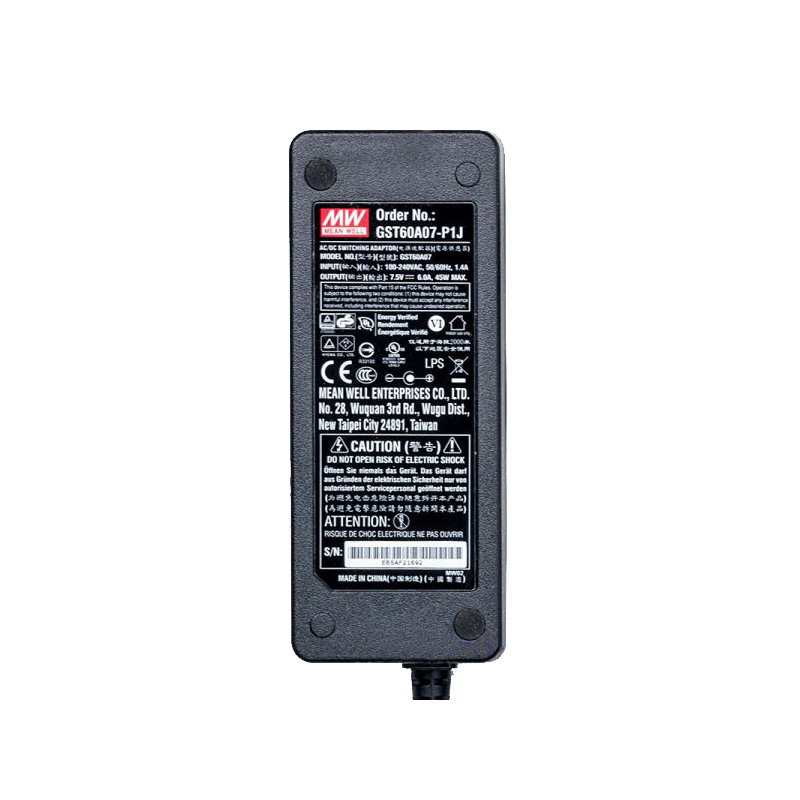 GST60A07-P1J MEANWELL 45W 7VDC 6A 115/230VAC AC-DC Betrouwbare Groene Industriële Adapter