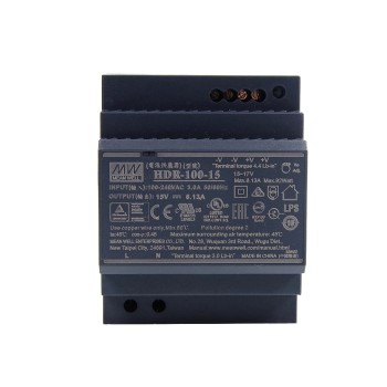 HDR-100-15 MEANWELL 92W 15VDC 6,13A 115/230VAC Ultra Slim Step Shape DIN Rail voeding