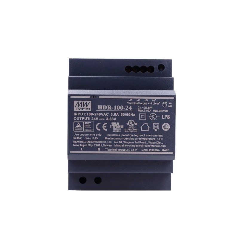 HDR-100-24 MEANWELL 92W 24VDC 3,83A 115/230VAC Ultra Slim Step Shape DIN Rail voeding