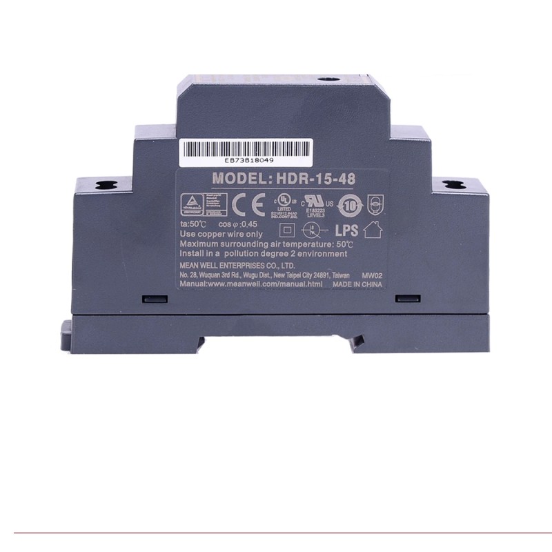 HDR-15-48 MEANWELL 15,4W 48VDC 0,32A 115/230VAC Ultra Slim Step Shape DIN Rail voeding