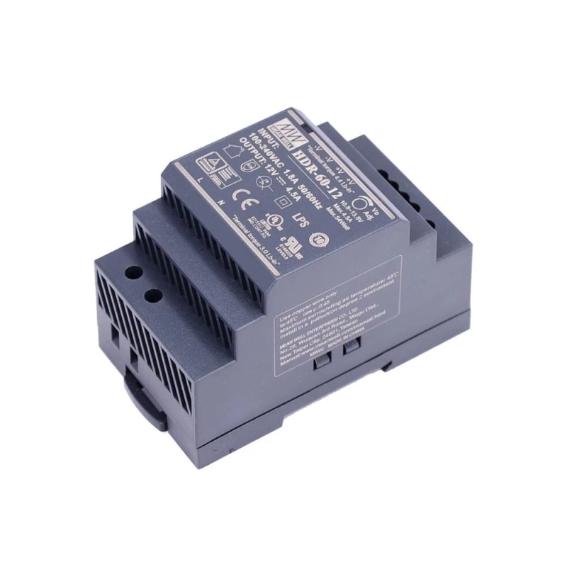 HDR-60-12 MEANWELL 54W 12VDC 4,5A 115/230VAC Ultra Slim Step Shape DIN Rail voeding