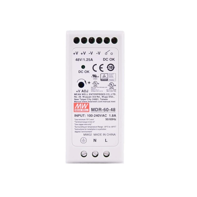 MDR-60-48 MEANWELL 60W 48VDC 1,25A 115/230VAC enkelvoudige uitgang Industriële DIN Rail voeding