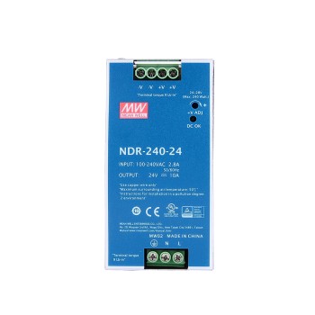NDR-240-24 MEANWELL 240W 24VDC 10A 115/230VAC DIN Rail voeding NDR-240-24 MEANWELL 240W 24VDC 10A 115/230VAC DIN Rail voeding