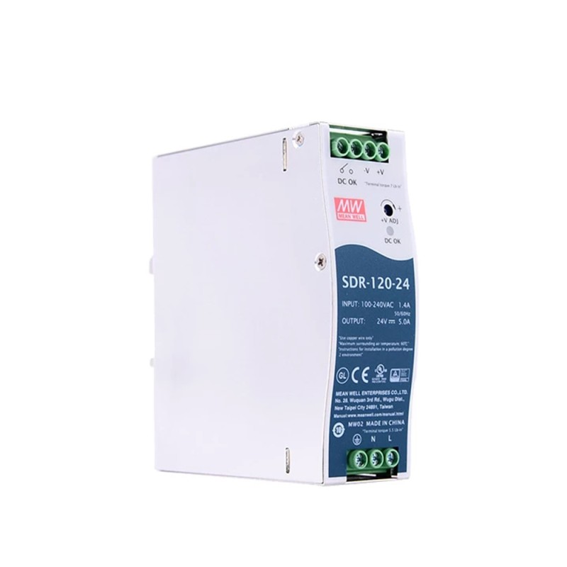 SDR-120-24 MEANWELL 120W 24VDC 5A 115/230VACMet PFC-functie DIN Rail voeding