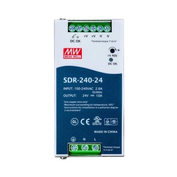 SDR-240-24 MEANWELL 240W 24VDC 10A 115/230VACmet PFC-functie DIN-rail voeding