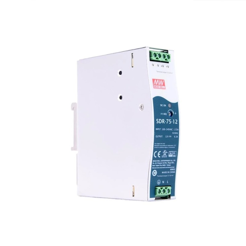 CN In de uitverkoop - SDR-75-12 MEANWELL 75,6W 12VDC 6,3A 115/230VAC DIN Rail-voeding - CN-SDR-75-12 | StepperOnline