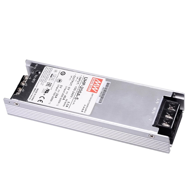 UHP-200A-5 MEANWELL 200W 5VDC 40A 115/230VAC Slim TypeMet PFC schakelende voeding