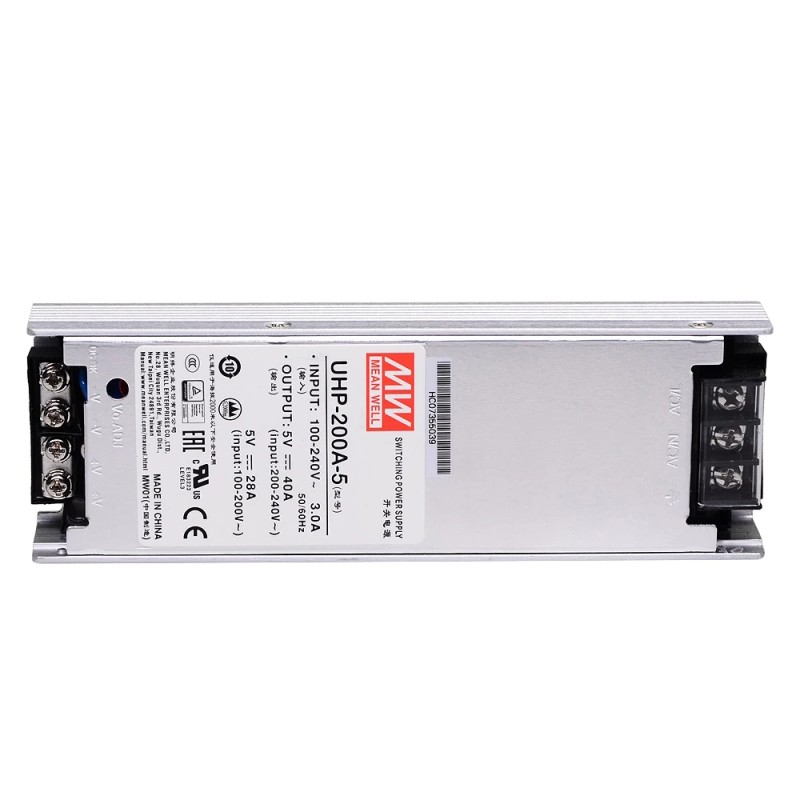 UHP-200A-5 MEANWELL 200W 5VDC 40A 115/230VAC Slim TypeMet PFC schakelende voeding