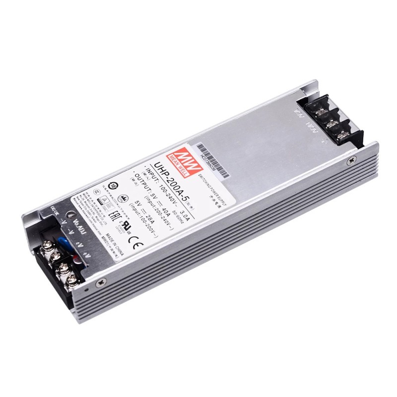 UHP-200A-5 MEANWELL 200W 5VDC 40A 115/230VAC Slim TypeMet PFC schakelende voeding