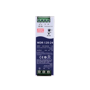 WDR-120-24 MEANWELL 120W 24VDC 5A 180~550VAC DIN Rail voeding