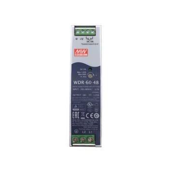 WDR-60-48 MEANWELL 60W 48VDC 1,25A 230/400VAC UltraWide Input Industriële DIN Rail voeding