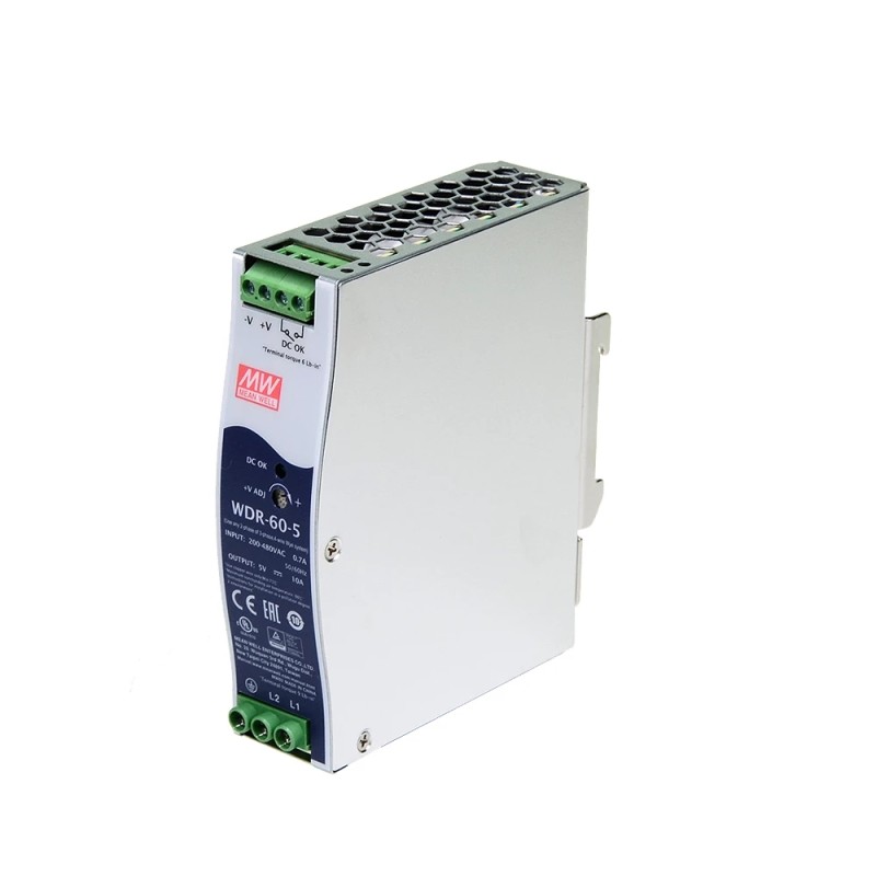 CN In de uitverkoop - WDR-60-5 MEANWELL 50W 5VDC 10A 230/400VAC Ultrabrede ingang Industriële DIN Rail voeding - CN-WDR-60-5 | StepperOnline