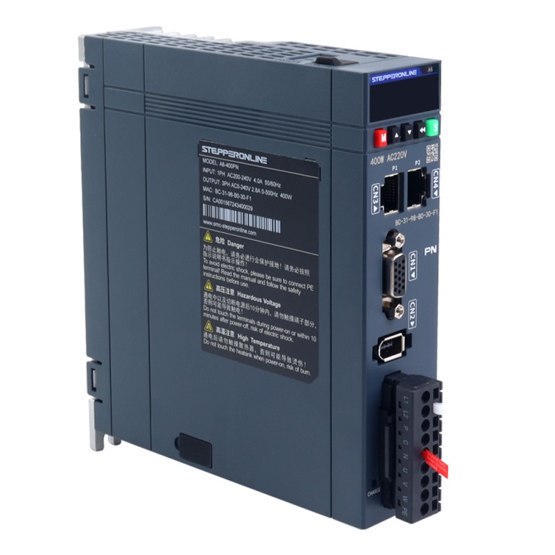A6-serie 400W PROFINET AC-servomotorset 3000rpm 1,27Nm met rem 17-bit absolute encoder IP67 - A6-PN400H2B1-M17 | StepperOnline