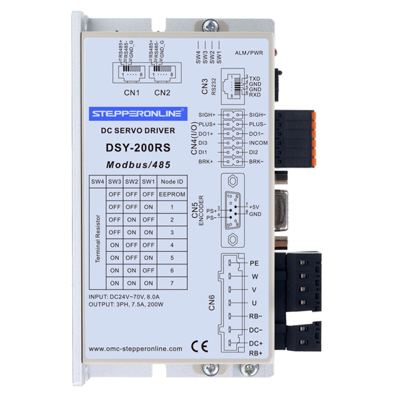 DSY-serie 100W RS485 DC-servomotor 24-70VDC 0,318Nm met rem 3000rpm 17-bits incrementele encoder IP65 - DSY-RS100L2B2-M17S | StepperOnline