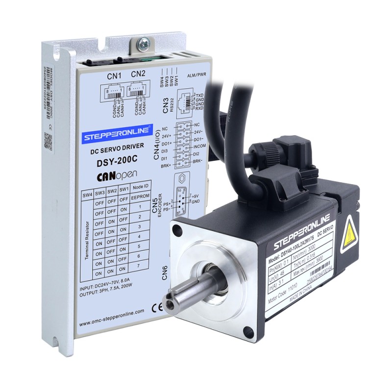DSY Serie 100W CANopen DC Servomotor 24-70VDC 0,318Nm 3000rpm 17-Bit Incrementele Encoder IP65 - DSY-C100L2A2-M17S | StepperOnline