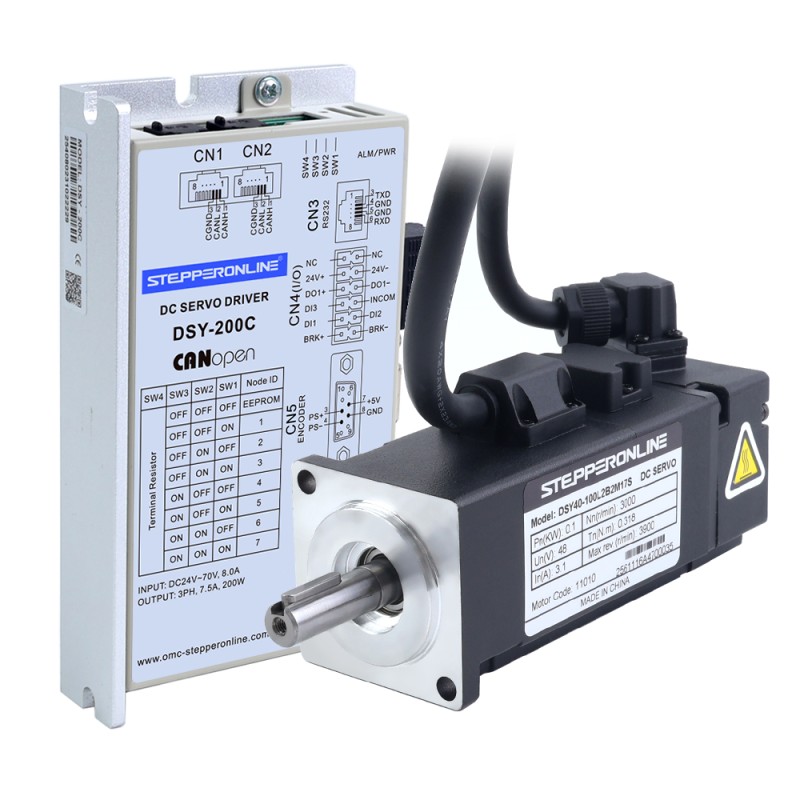 DSY Serie 100W CANopen DC Servomotor 24-70VDC 0,318Nm met Rem 3000rpm 17-Bit Incrementele Encoder IP65 - DSY-C100L2B2-M17S | StepperOnline