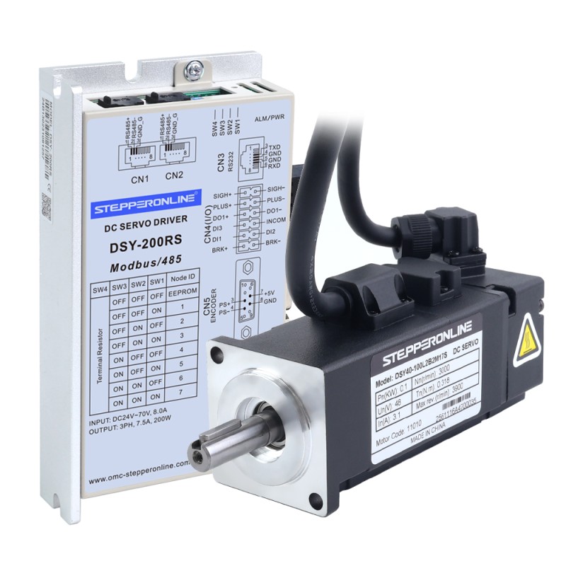 DSY-serie 100W RS485 DC-servomotor 24-70VDC 0,318Nm met rem 3000rpm 17-bits incrementele encoder IP65 - DSY-RS100L2B2-M17S | StepperOnline
