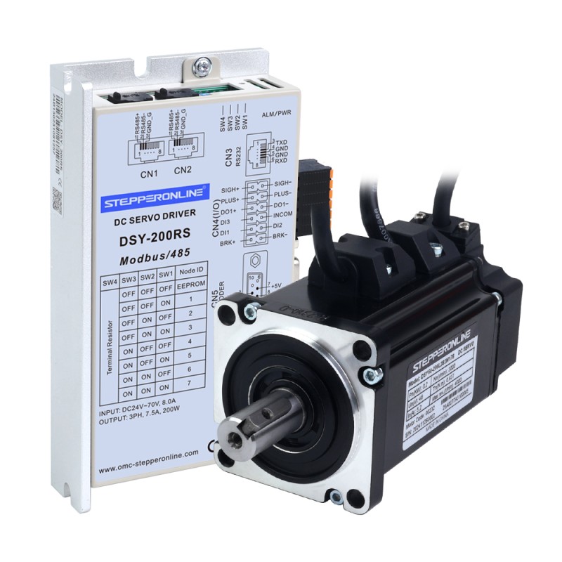 DSY-serie 200W RS485 DC-servomotor 24-70VDC 0,637Nm met rem 3000rpm 17-bits incrementele encoder IP65 - DSY-RS200L2B2-M17S | StepperOnline
